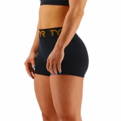 TYR GYM Women’s Black Mid Rise 2" Logo Short -TYR Sales Store FTMRSL3A 001 alt04