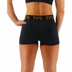 TYR GYM Women’s Black Mid Rise 2" Logo Short -TYR Sales Store FTMRSL3A 001 main02
