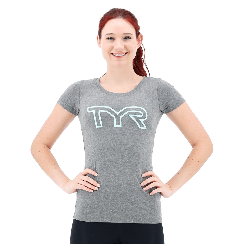 TYR Womens Grey/Mint Big Outline T-Shirt 3 TYR Womens Grey/Mint Big Outline T-Shirt